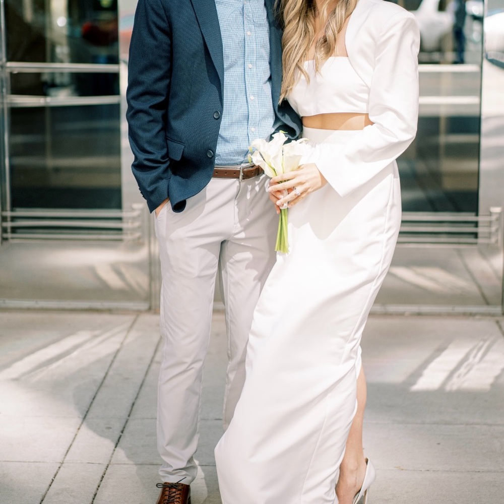 WeWoreWhat White wedding set - skirt (sz6) top (sz 8) + bolero jacket (sz M)